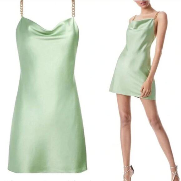 Alice + Olivia Harmony Chain Strap Seafoam Green Drapey Slip Dress NWT Size 8 - Picture 1 of 14